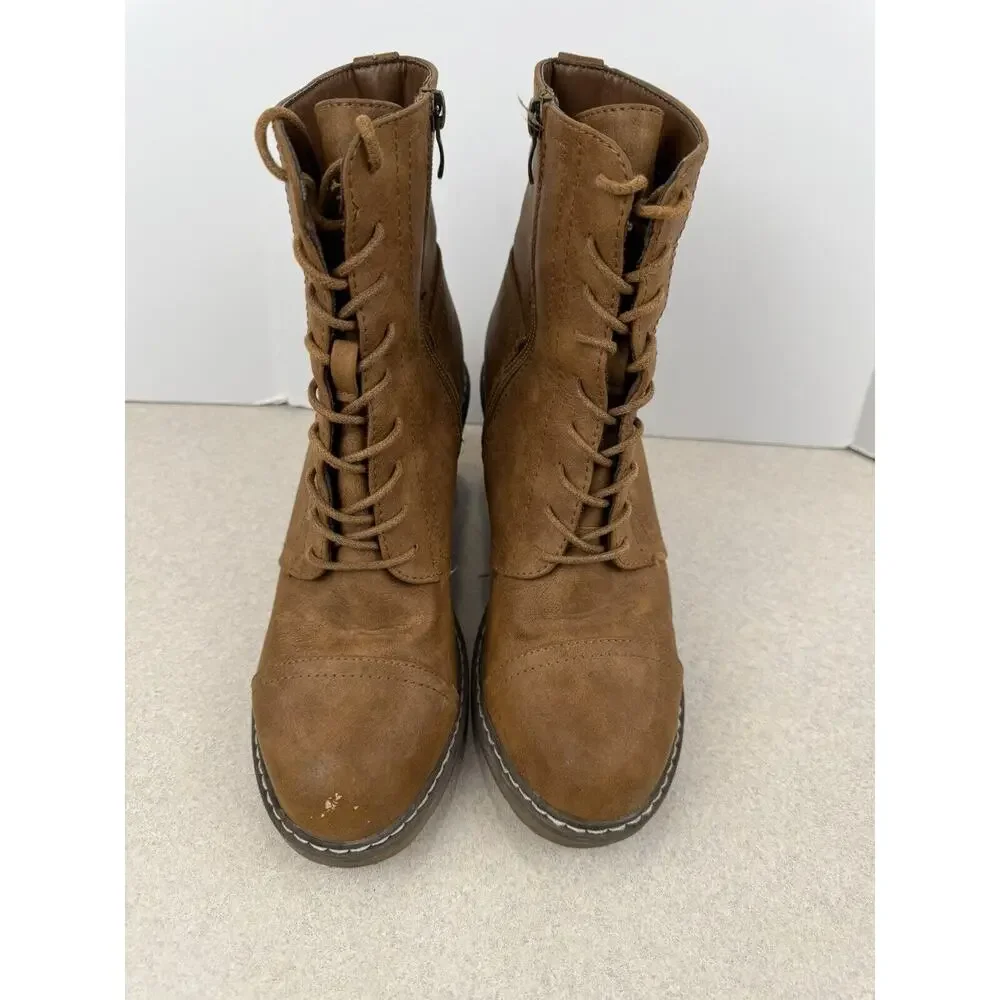 Womens Olivia Miller Brown Heel‎ Lace Up Zip Up Boots Size 8